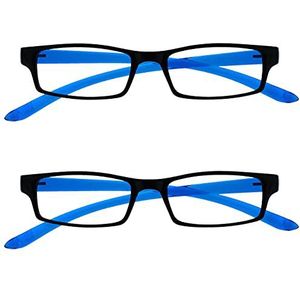 UV Reader Noir Bleu Lumineux Cou Lunettes de Lecture Valeur Pack 2 Femmes Hommes UVR2Pk020 +2,50