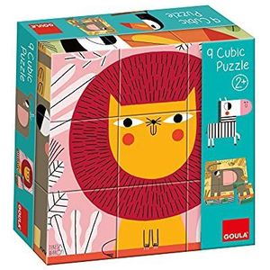 Goula - 9 Cubic Cubes puzzels met junglediermotief voor kinderen vanaf 2 jaar, 53469, meerkleurig