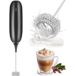Draagbare elektrische melkopschuimer voor koffie, latte macchiato, cappuccino, matcha, werkt op batterijen, zwart