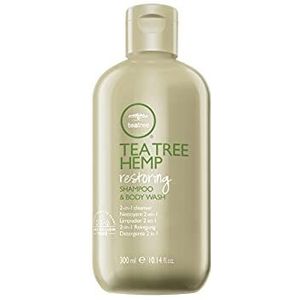 Tea Tree Hemp Restoring Shampoo & Body Wash, shampoo met hennepextract, 2-in-1 haarverzorging en douchegel voor alle haartypes en huid, 300 ml