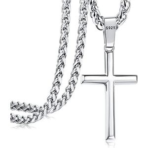 Adramata Kruisketting voor heren en dames, kruishanger ketting van 925 zilver, met halsketting, roestvrij staal, kruishanger, ketting, zilver, kruis, halsketting voor heren en dames, Sterling zilver