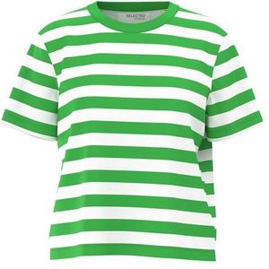 Selected Femme Slfessential Ss Striped Boxy Tee Noos T-shirt voor dames, klassiek groen