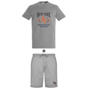 AMERICAN COLLEGE USA 2-delige set T-shirt en shorts voor heren en dames, 2-delige set, T-shirt + shorts, uniseks, 1 stuk, grijs.