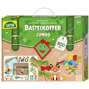 LENA 42629 Jumbo-set met verschillende materialen om te knutselen, met rubber, gekleurd papier, kralen, pompons, banden, knopen, grote ogen, vanaf 5 jaar