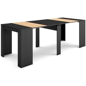 Skraut Home Uittrekbare consoletafel, meubelconsole, 220, voor 10 personen, eettafel, moderne stijl, zwart en eiken