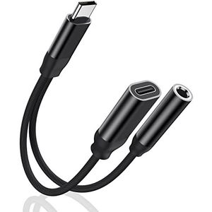 Adapter en opladen voor hoofdtelefoon - USB C naar 3,5 mm jack - 2-in-1 - snel opladen - gevlochten kabel - converter voor Samsung S22/S20+/Note 20, Huawei Mate40/30/P40