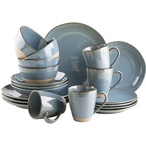 MÄSER Serie Nottingham Vintage tafelservies voor 4 personen, 20-delig, onregelmatige ronde vormen in retrolook, blauw en grijs aardewerk