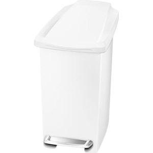 simplehuman CW1332 smalle pedaalemmer, kleine prullenbak badkamer kantoor slaapkamer, witte kunststof, 10 liter