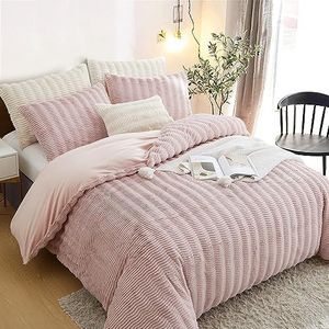 Lanqinglv Pluche beddengoed, 135 x 200 cm, roze, wollig, behaaglijk, fleece, winterbeddengoed, warm, behaaglijk, flanel, fleece, kasjmier, beddengoedset met ritssluiting en 1 kussensloop