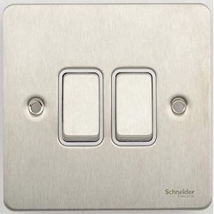 Schneider Electric Ultimate Flat Plate GU1222WSS 2-weg schakelaar van roestvrij staal met wit inzetstuk