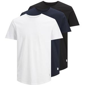 JACK & JONES Set van 3 T-shirts voor heren, Wit/verpakking: 1 x wit, 1 x zwart, 1 x marineblauw
