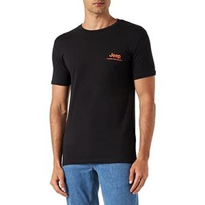 Jeep Xp Jx22a T-shirt voor heren, seek&discovery print, verticaal achter, T-shirt voor heren, Zwart/Sun Orange