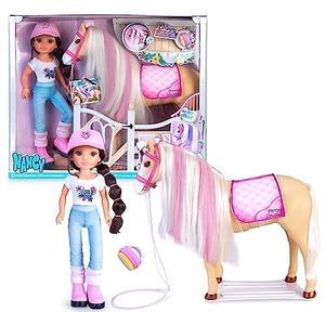 NANCY - Een dag met haar paard, modieuze pop met beweegbare en paard, verzorgingsaccessoires, sponsborstel die de haarkleur van het haar verandert, jongens en meisjes vanaf 3 jaar, beroemd