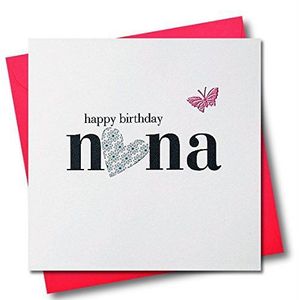 Claire Giles HNS24 verjaardagskaart voor oma met vlinder, van stof, roze