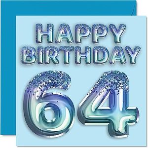 64 jaar verjaardagskaart voor mannen - feestballon blauw glitter - verjaardagskaarten voor mannen van 64 jaar, oom, opa, opa, opa, opa, opa, opa, opa, opa, opa, opa,