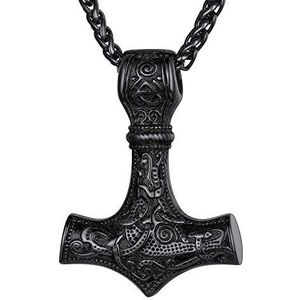 Richsteel Viking-halsketting hanger hamer van Thor / wolfstand / Fenrir / Yin Yang wolven / wolfskop / goud/zwart / staal, sieraden geluksbrenger amulet met ketting 55 + 5 cm voor mannen en vrouwen