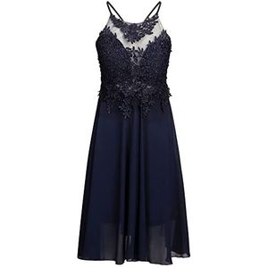 APART Dames chiffon cocktailjurk met netstof en kant, marineblauw, S Navy S, Navy Blauw