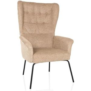 hjh LIVING HAVENIO Fauteuil de relaxation avec housse en tissu - Fauteuil rembourré confortable pour salon et chambre à coucher - Beige