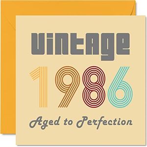 Verjaardagskaarten 37 jaar voor mannen en vrouwen - Vintage 1986 Aged To Perfection - Grappige verjaardagskaart voor hem en haar, 145 mm x 145 mm - Verjaardagskaarten voor beste vriendin voor mama,