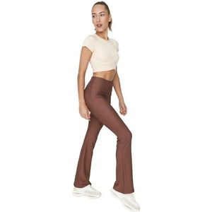 Trendyol Legging de sport pour femme taille haute avec jambe évasée Collants, marron, Small