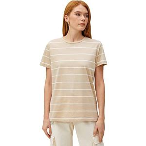 Koton T-shirt à manches courtes et col rond pour femme, Beige Stripe (0s5), M