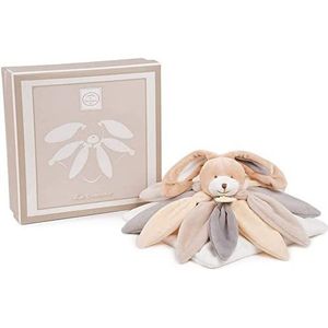 Doudou plat vierkant konijn – knuffeldier bloemblad – 28 cm – taupe – cadeau voor de geboorte – knuffeldier Collector – DC2792
