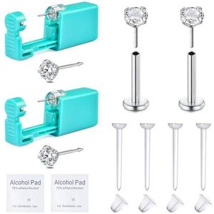 VFUN 12 stuks wegwerppiercingset, tragus-piercing, pistoolset met noppen, chirurgisch staal, draadloos, kraakbeen, tragus, helix, sieraden, zilver, goud, Roestvrij staal