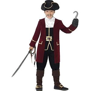 Aptafêtes - Smiffys Deluxe Captain Piratenkostuum, zwart, met jas, vest, broek, sjaal en C kostuum, kinderen, CS843997/S