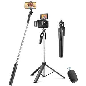 Vinabo 3-in-1 Bluetooth-selfiestick, statief voor smartphone, 160 cm, intrekbare selfiestick, smartphone-stabilisator met afneembare afstandsbediening en 360 graden draaibaar, voor iPhone, Galaxy,