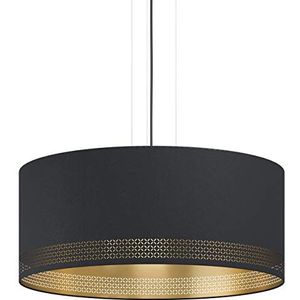 EGLO Hanglamp Esteperra met 3 vlammige vintage hanglamp van staal en textiel in zwart, goud, eettafellamp, woonkamerlamp hangend met E27-fitting, Ø 53 cm,