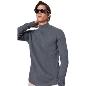 Trendyol Pull en tricot à col rond pour homme, gris foncé, XXL