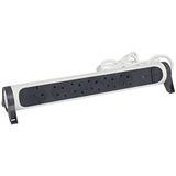 Legrand, Draaibare stekkerdoos, 6 stopcontacten, stekkerdoos, geïntegreerde overspanningsbeveiliging met statusindicator (SPD), 1,5 m kabel, wit/donkergrijs, 694509