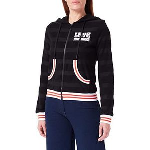 Love Moschino Hooded Zip in Striped Jacquard French Terry damesjas, zwart, 44, zwart.