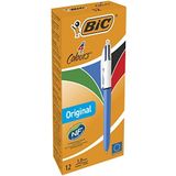 BIC Balpen, 4 kleuren, origineel, intrekbaar, middelste punt (1,0 mm) – NF milieu, doos met 12 stuks