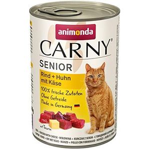 Carny Senior kattenvoer, natvoer voor katten vanaf 7 jaar, rundvlees + kip met kaas, 6 x 400 g