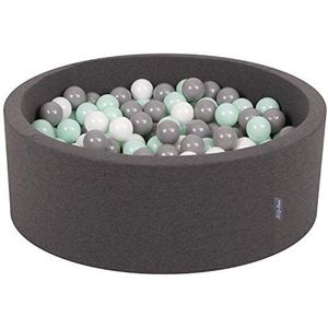 KiddyMoon 90 x 30 cm/300 ballen met een diameter van 7 cm, rond ballenbad voor baby's, gemaakt in de EU, donkergrijs: wit/grijs/muntgroen