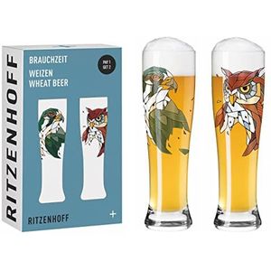 RITZENHOFF 6201002 Set van 2 tarwebierglazen 646 ml - Brauchzeit F23-serie - kleurrijk vogelmotief - Made in Germany