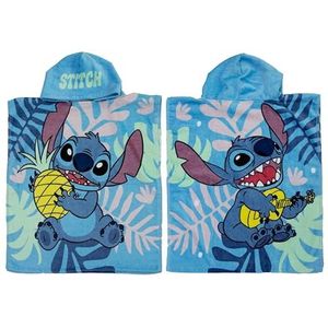 Officiële Disney Lilo & Stitch poncho handdoek met capuchon | Superzacht gevoel, grappig paradijspatroon | Perfecte luierbadjas voor thuis, badkamer en strand, meerkleurig, 115 x 50 cm