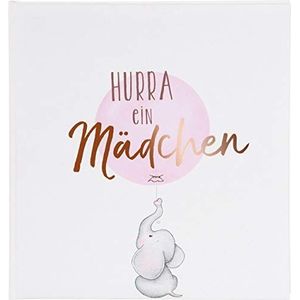goldbuch Hurra babyalbum - een kindvriendelijk design met roségouden reliëf, 60 witte pagina's van pergamijn en 4 geïllustreerde pagina's, linnen structuur, fotoalbum om in te plakken, papier, roze, ca. 30x31x4cm