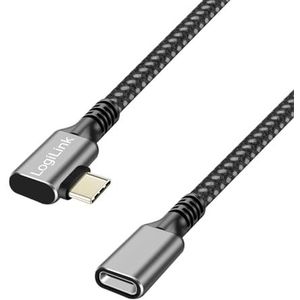 Logilink CUA0111 - USB 3.2 Gen2 type C verlengkabel met PD ondersteuning (PowerDelivery) - 90° hoekstekker - kleur: zwart/grijs - kabellengte 1 m