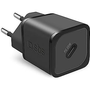 SBS Portable Charger for Samsung, iPhone, Xiaomi, Oppo, 20W Fast Gan Charger for Smartphones and Tablets, Fast and Safe Power Delivery Charger with USB-C, Black