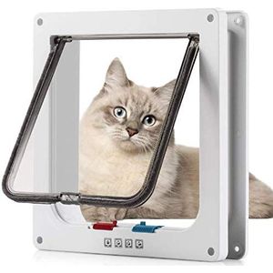 Sailnovo Kattendeur met 4-weg magneetsluiting, huisdierendeur voor katten en kleine honden, kattendeur met tunnel (wit, XL)