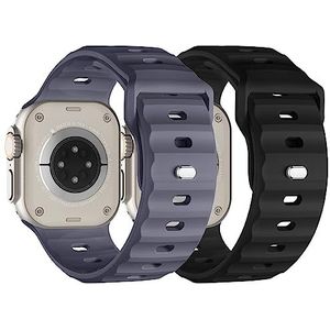Suitisbest 2 stuks sportarmbanden compatibel met Apple Watch Ultra 49 mm, 44 mm, 45 mm, 42 mm, van zachte siliconen met metalen drukknop voor iWatch Series SE 8, 7, 6, 5, 4, 3, 42 mm, 44 mm, 45 mm/49