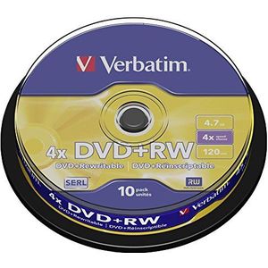 Verbatim 43488 DVD+RW, 4,7 GB, 4 x spindle, 10 stuks