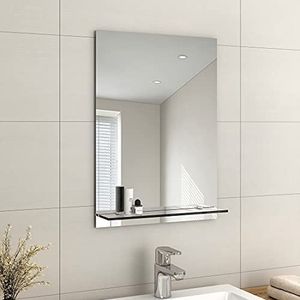 EMKE Frameloze spiegel met plank - kleine badkamerspiegel met opslag, rechthoekige spiegel voor de badkamerwand 50 x 70 cm