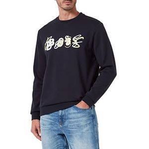 BOSS Welogocrew sweatshirt voor heren, van katoenen badstof met logo, donkerblauw 404