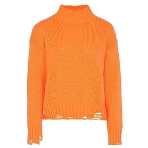 myMo Pull en tricot pour femme avec col montant et garniture en cuivre cassé - Orange - Taille XS/S, Orange, XS