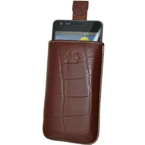 Suncase Echt leren hoes voor LG Optimus L7 II P710 croco bruin met terugtrekfunctie