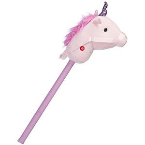 Relaxdays Paard met steel, eenhoorn voor kinderen met geluiden, van hout en pluche, schattige zeepaardje, 74 cm, roze, kleur, standaard, 10023852