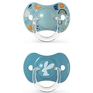 Suavinex, Set van 2 Fysiologische fopspeen van siliconen Sx Pro voor baby's 0-6 maanden, platte en flexibele fopspeen blauw bos